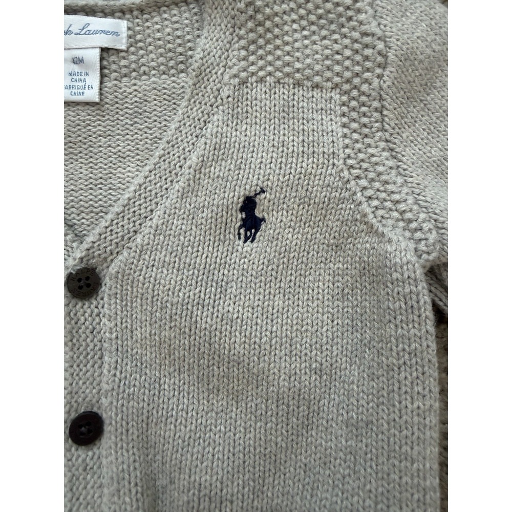 Polo Ralph Lauren Baby Boys Combed Cotton V-Neck Cardigan Gray Size 12 M - Picture 2 of 8